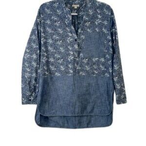 GAP Womens Mandarin Tunic With Pocket Blue Floral Block Cotton Denim S